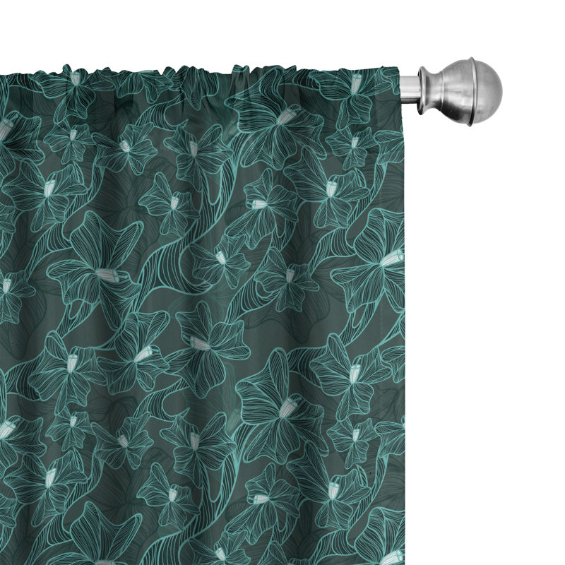 Teal Floral Room-Darkening Rod Pocket Curtain Panels, 28" x 63", Set of 2