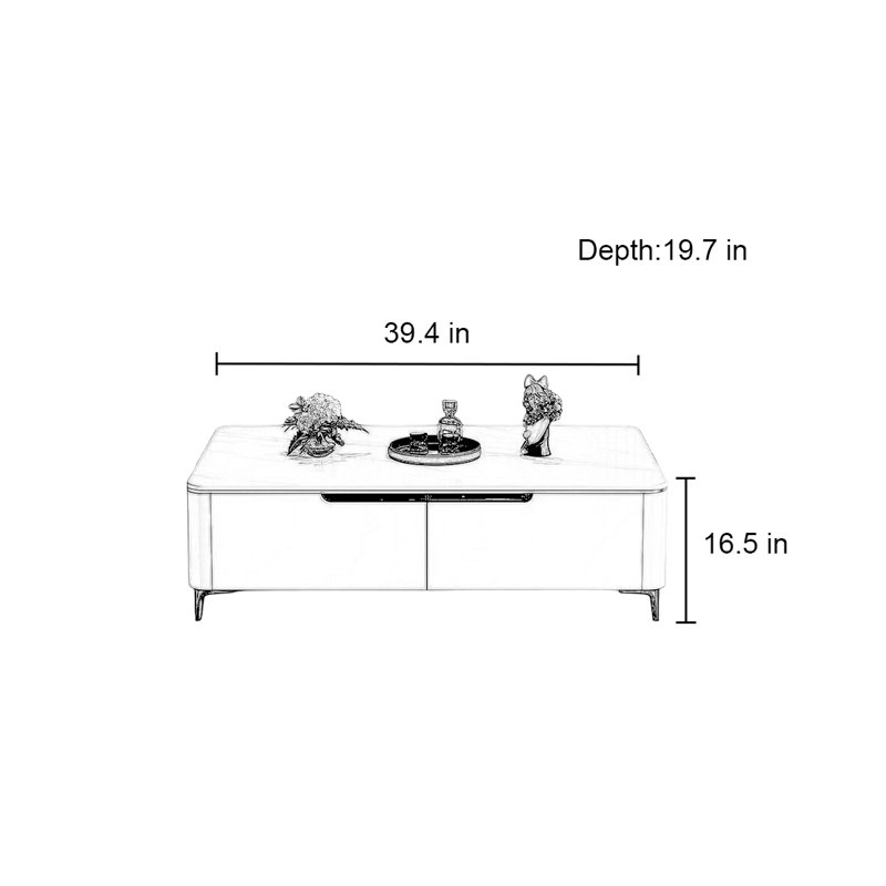 Italian rectangular SLATE coffee table, 16.5" H x 39.4" L x 19.7" W