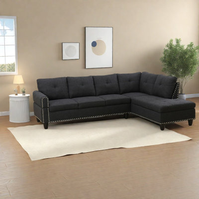 Ensemble de canapé de salon moderne en lin 3 pièces avec repose-pieds, table basse rabattable et porte-gobelets