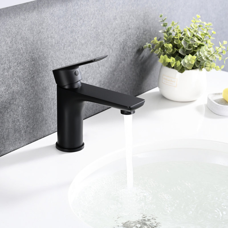 Robinet de lavabo pour salle de bain à poignée simple - noir mat, fabrication en laiton, installation de trous, conception moderne, robinet en céramique, robinet noir à température réglable, savoir-faire, réglage, flair, contrôle du froid et du chaud