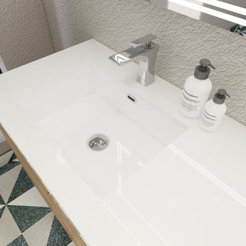 Single Bathroom Vanity with Acrylic Top, White Oak