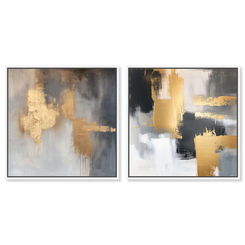 Gilded Tranquil Abstract Art 2 Panel Set Canvas Print by , Floater Framed Print without Mat, 31" H x 31" W, White