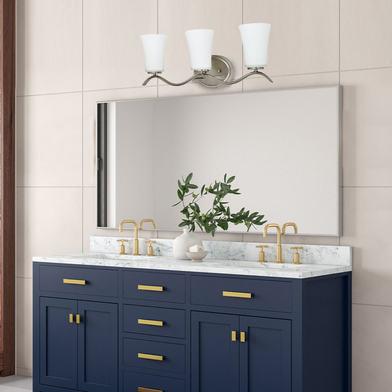 3-Light Bathroom Vanity Light with Glass Shade, Brush Nickel, 3-Light
