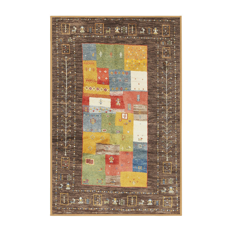 Tapis contemporain rouge / vert / brun, Rectangle 8 pi x 10 pi