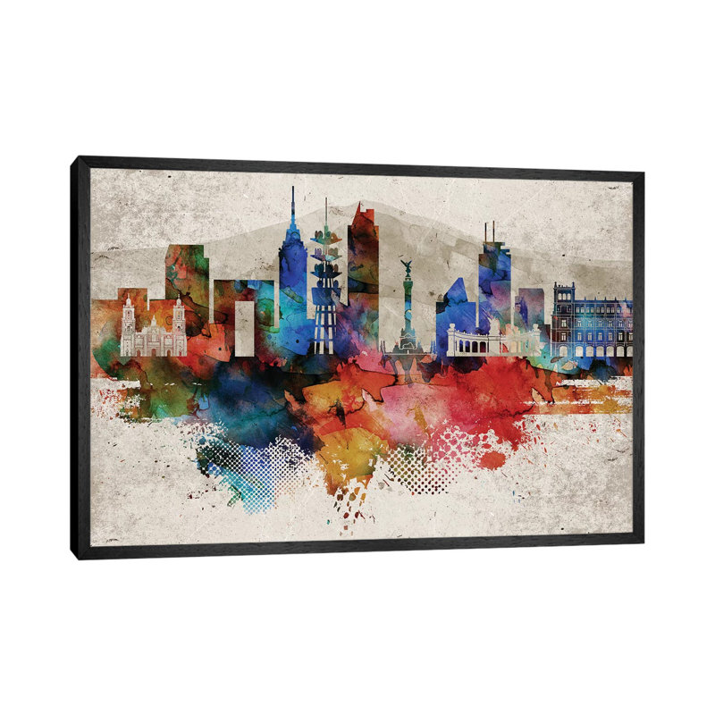 Mexico City Abstract - Print on Canvas, 45.72cm H x 66.04cm W x 3.81cm D, Black Framed