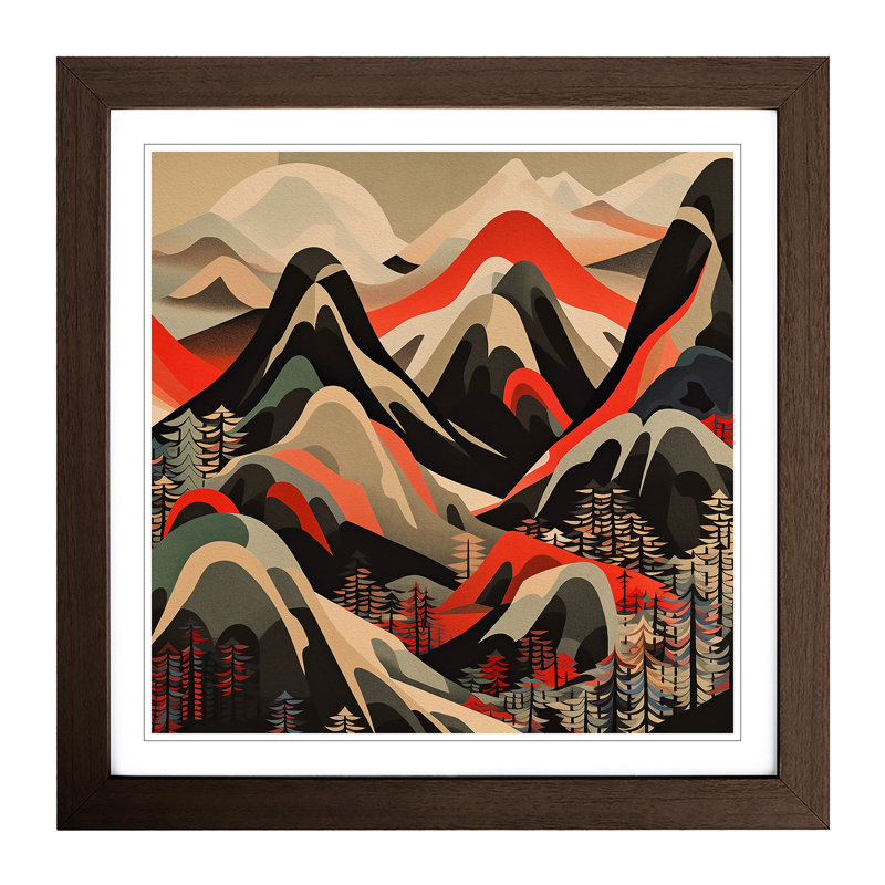 Japanese Mountains Constructivism - Framed Print, Walnut