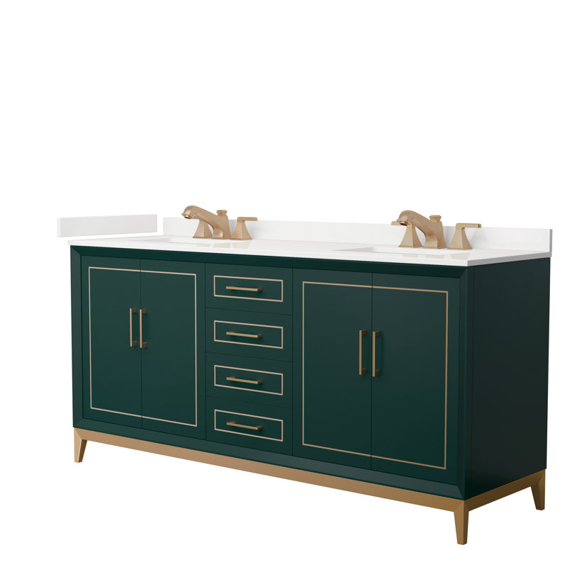 Meuble-lavabo double Marlena, WDX13306, Vert, Bronze satiné