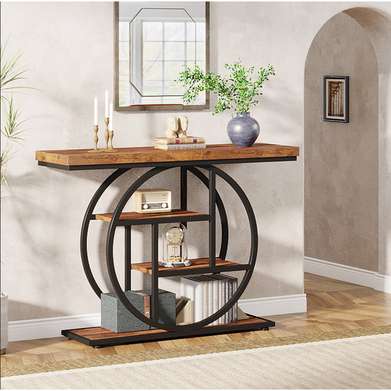 Nazirah 41.3'' Console Table, Black, Rustic Brown