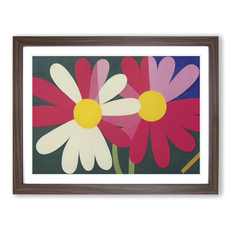 Abstract Daisy Flowers - Framed Print, 34cm H x 46cm W x 2cm D, Walnut