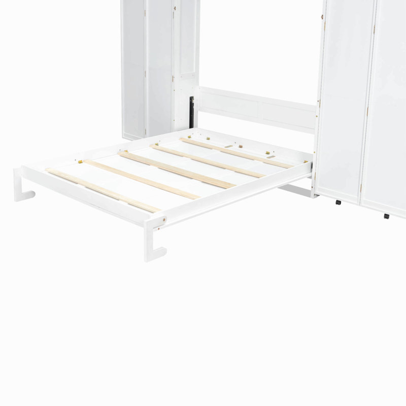 Grand lit escamotable mural avec portes de rangement, Blanc