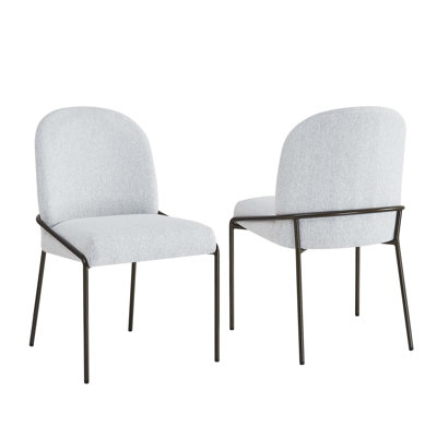 Modern Dining Chair With Soft Grey Linen-Textured Polyester, Sturdy Bronze Frame, Set Of 2, Comfortable And Stylish