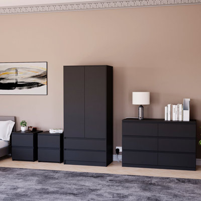 Tanino 4 Piece Bedroom Set (2 Drawer Large Bedside Chest X2, 6 Drawer Chest, 2 Door 2 Drawer Wardrobe)
