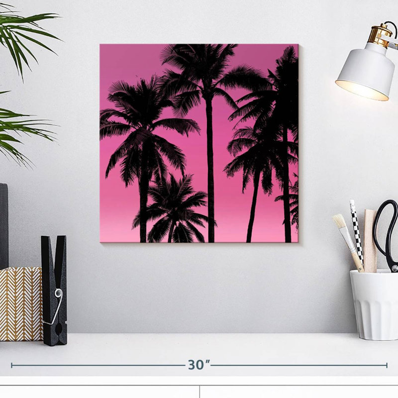Gillard Palms noir sur rose I, H 16 po x l 16 po