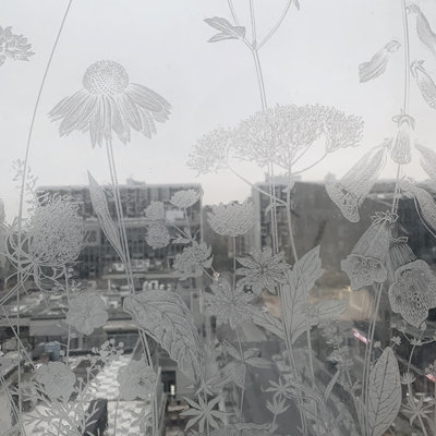 Thistle Imitation Etched Glass Static Cling Window Decal