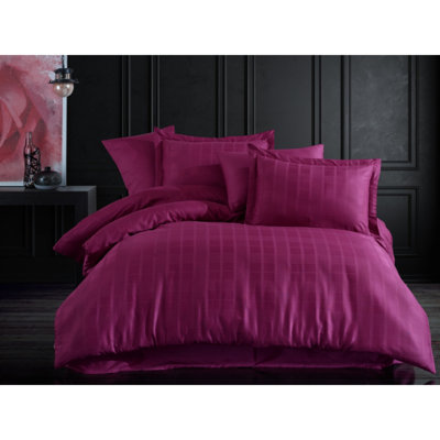 Exclusive Satin Double Quilt Cover Set, Purple | 100% Cotton, Duvet Cover: 78.7 x 86.6 in, Flat Sheet: 94.5 x 102.4 in, 2 Pillowcases: 27.6 x 27.6 in, 2 Oxford Pillowcases: 19.7 x 27.6 in | 210 Thread Count, Machine Washable