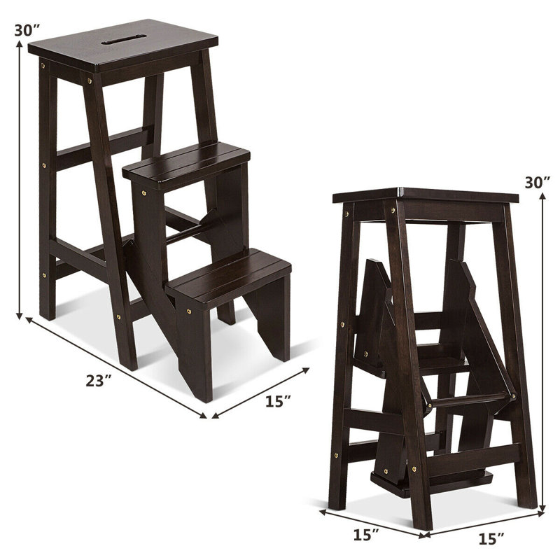 Escabeau à 3 niveaux 3 en 1 banc pliable - brun, Brun