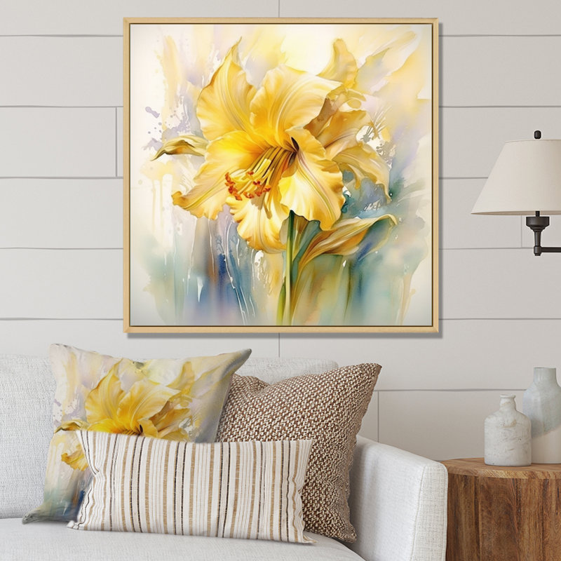 " Yellow Green Daffodils Natures Impression ", 24" H x 24" W x 1" D, Natural Floater Framed