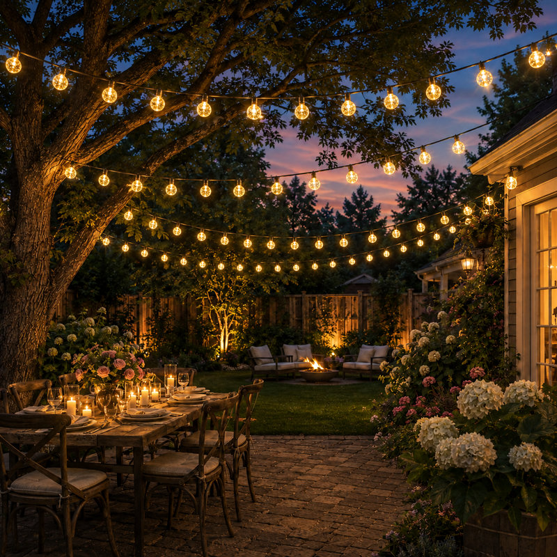Cottone 256'' Outdoor Solar Powered Lights Decorations with 8 Modes 30-Bulb Globe Integrated LED String Lights, Yellow