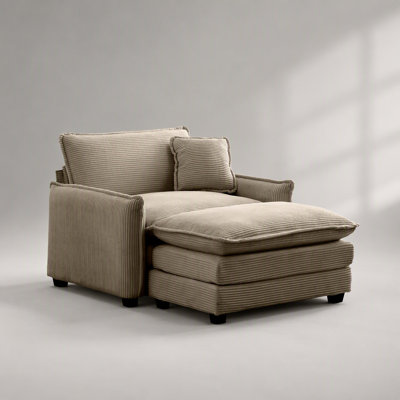 Canapé simple à assise profonde avec repose-pieds et coussin, confortable pour le salon et la chambre à coucher, conception rétro en velours côtelé