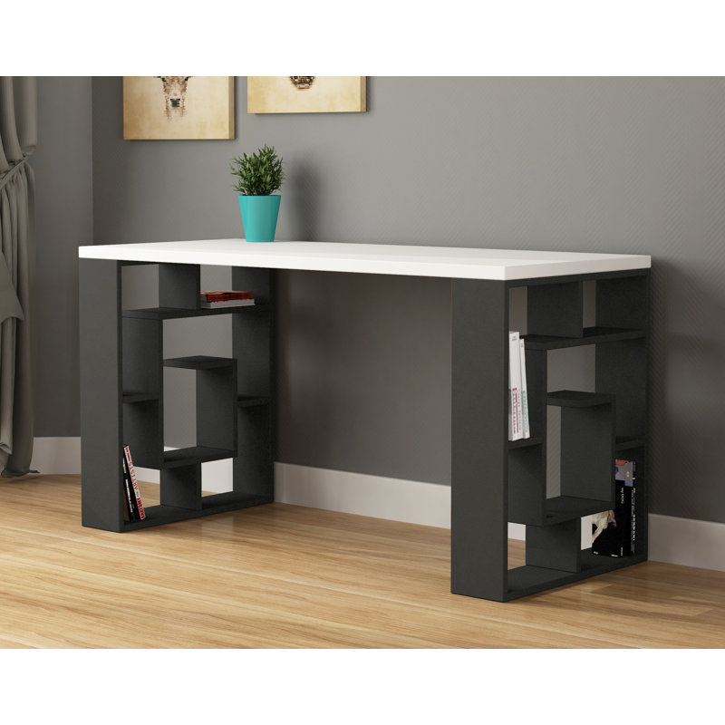 Labirent Modern Desk with Maze Design Legs, White/Anthracite