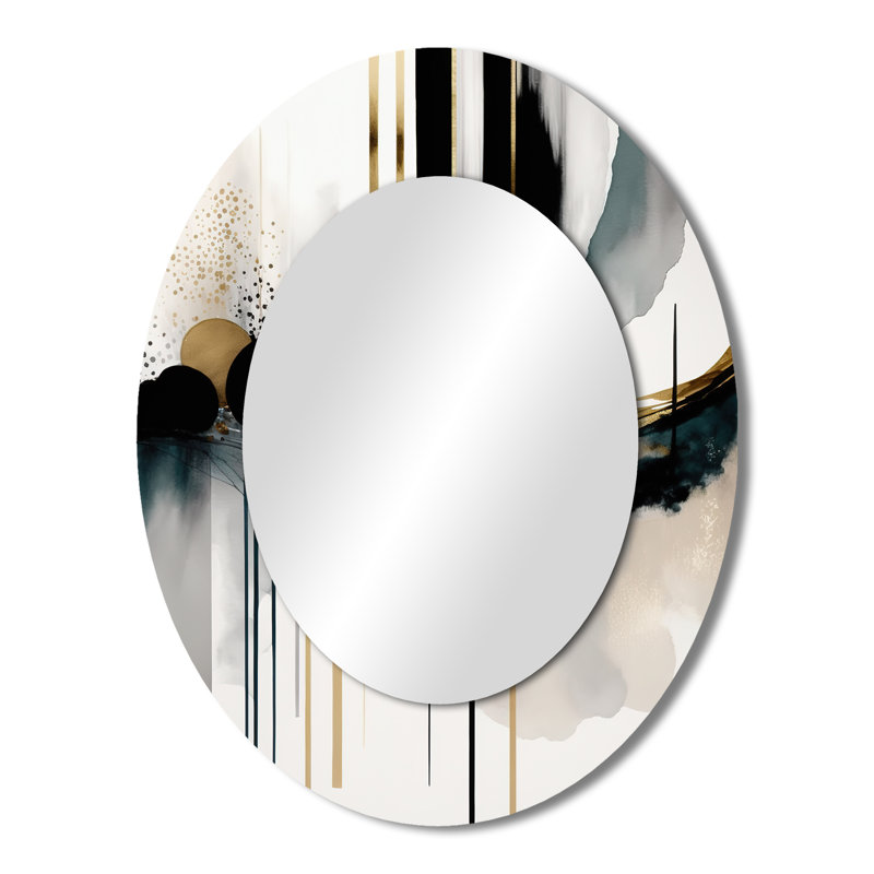 Abstract Transitional Shapes V - Black Modern Oval Wall Mirror, 43" x 33"