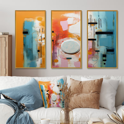 «Colorful Orange and Blue Play Forms II», art mural géométrique