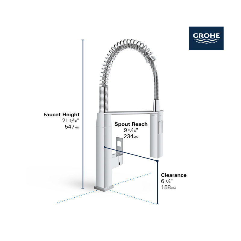 Eurocube® Pull Out Single Handle Kitchen Faucet with SilkMove® and with Accessories, SuperSteel Infinity