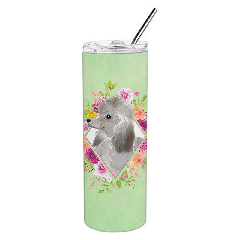 E23BF9F8391D466E9CA4F8DFEBD9A7DB de verre 20 oz à double paroi en acier inoxydable chiot, Gray Standard Poodle, Vert