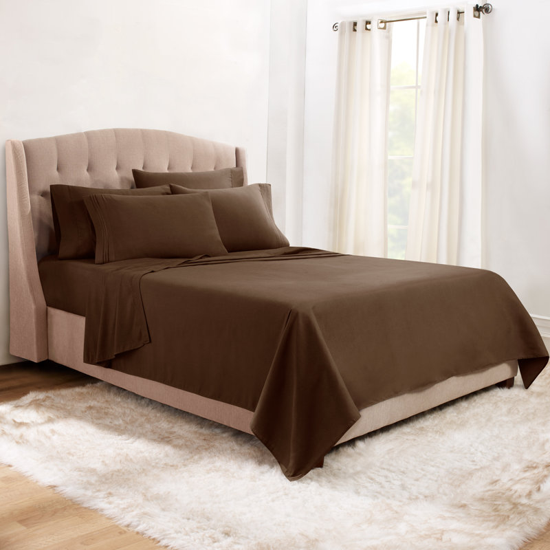 Microfiber Sheet Set, Brown, King Sheet Set + 1 Fitted Sheet + 4 Pillowcases