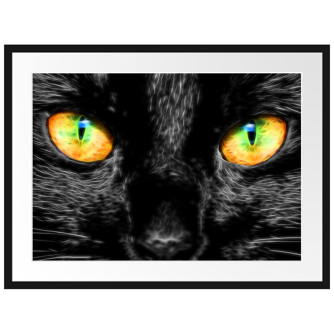 Gerahmtes Poster Schwarze Katze mit Magischen Augen