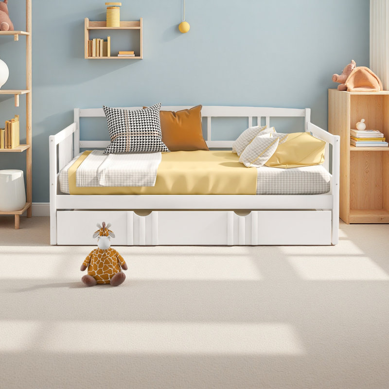 Daybed Wood Bed With Two Drawers, White