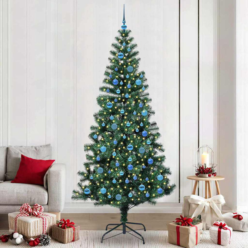 vidaXL Artificial Pre-lit Christmas Tree Green PVC and Metal, 7.87 ft