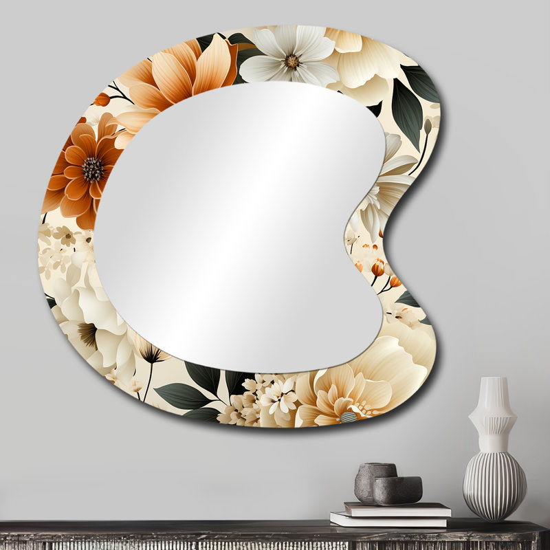 Autumn Cottage Flowers Pattern - Floral Unique Shape Decorative Wall Mirror, Cottage Asymmetrical Mirror, Printed Metal Art