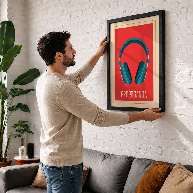 Headphones Bold Graphic Mid-Century - Framed Print, Unframed, A2 - 59.4 x 42.0 cm