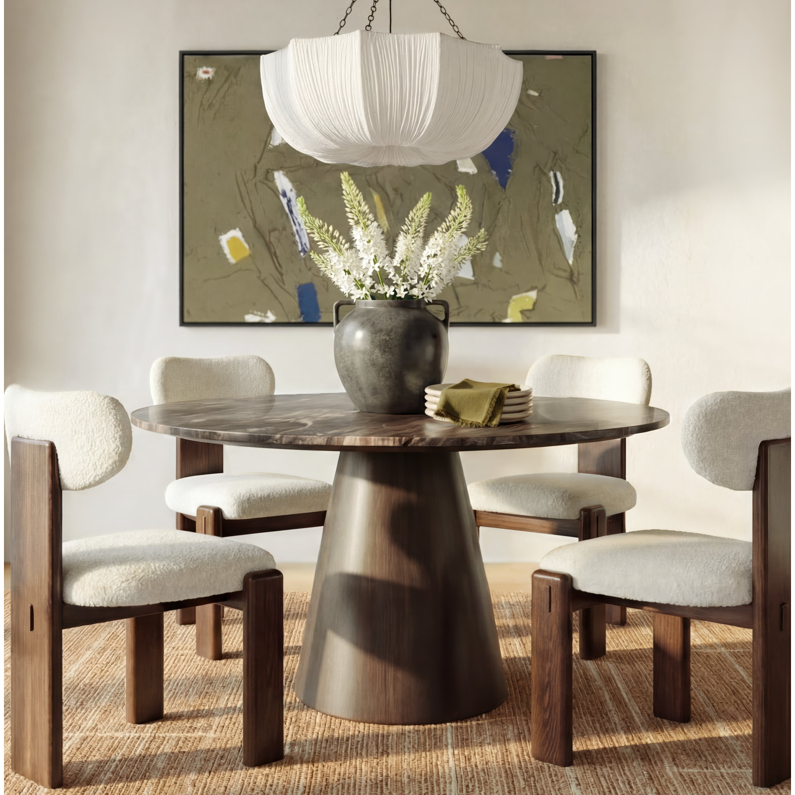 Mellonia Marble Dining Table, 30"H x 54"L x 54"W, Brown