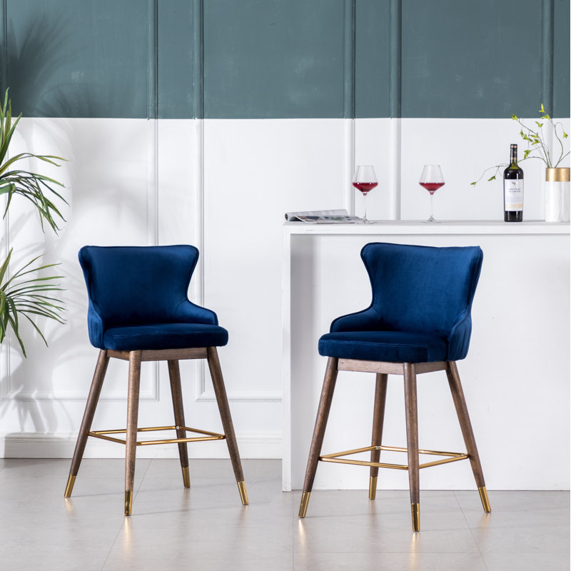 Tabouret de bar et de comptoir Renn, Bleu, Tabouret de comptoir (siège d'une hauteur de 26 p