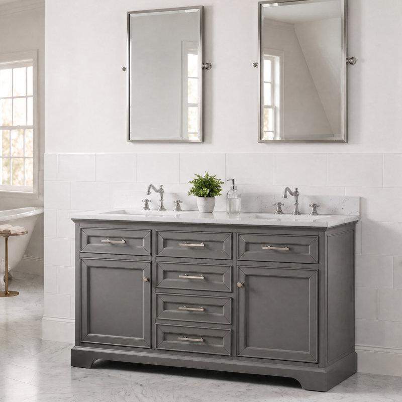 Thompson 60" W Double Vanity, Gray/Brushed Nickel