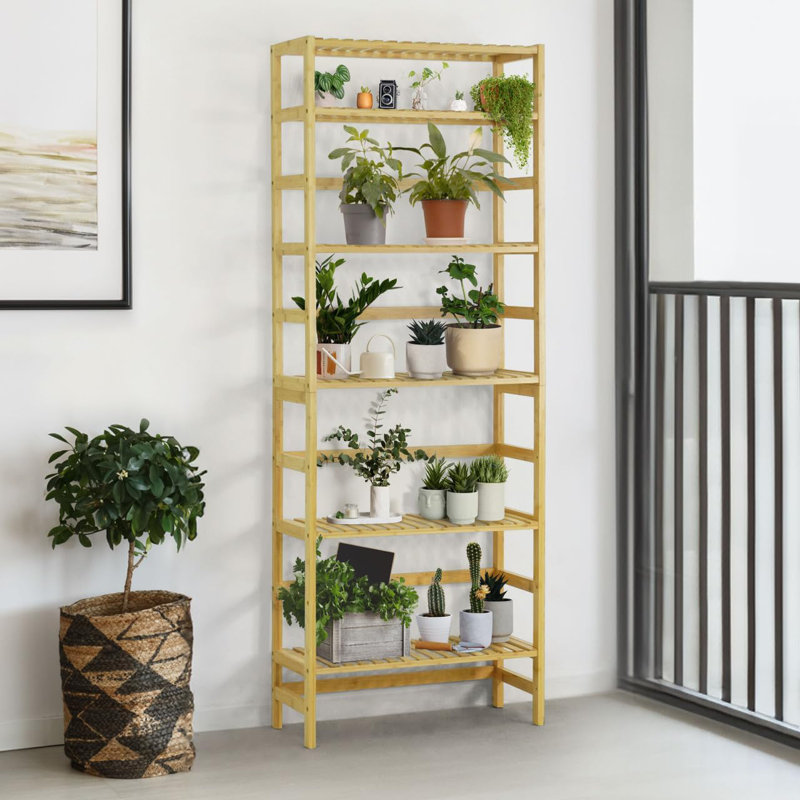 Étagère en bambou à 6 niveaux avec couche réglable pour salle de bain, chambre à coucher, cuisine, bois naturel, Beige