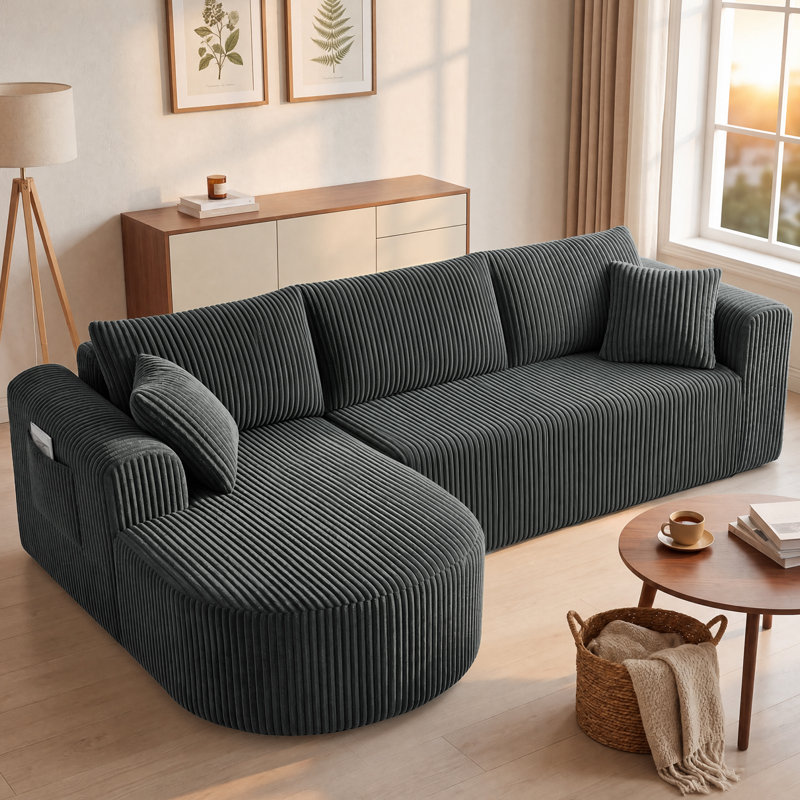 3 Seater Fabric Corner Sofa, Left, Grey