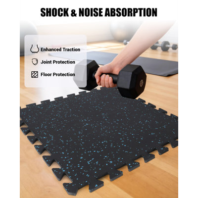 12‑Pack Interlocking Gym Floor Tiles, 0.6‑in Thick, 48 Sq ft Coverage, 24" x 24" Rubber‑Top EVA Mats with Dots & Edge Borders for Home Gym and Garage
