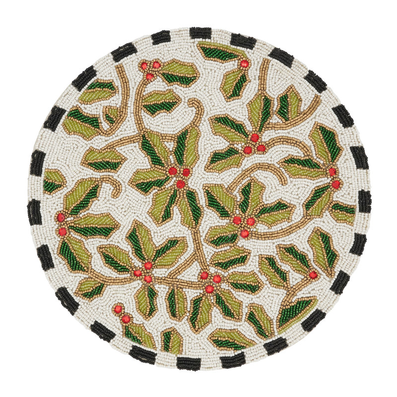 Ensemble de 4 charmantes napperons perlés en forme de feuilles de houx