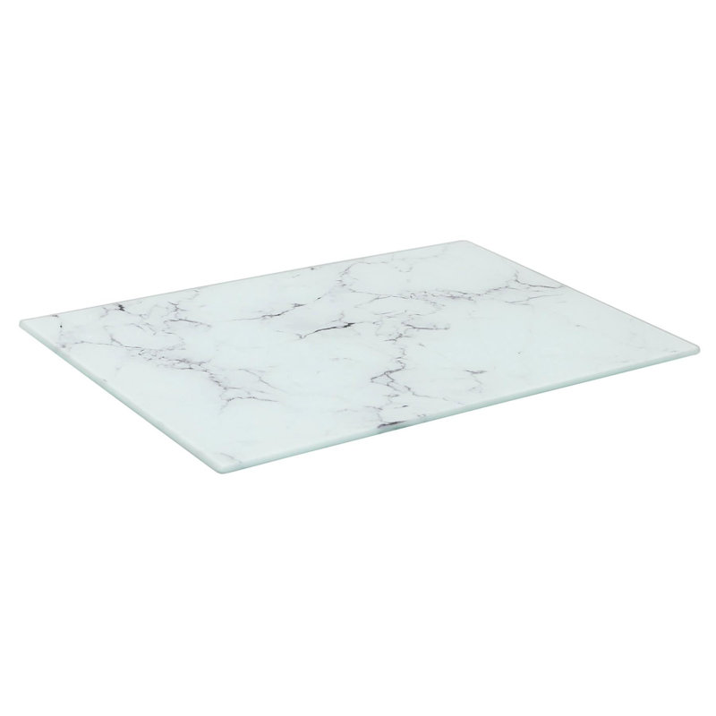 Harbour Housewares - Rectangular Glass Chopping Board - White Marble Effect, 30 W cm x 20 L cm