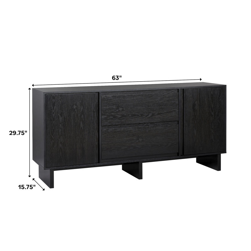 Minimalist 63" 2-Door Sideboard with Beveled Drawers, Black