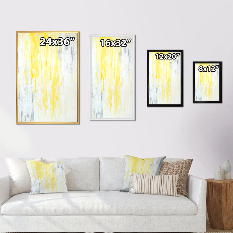 Gris et jaune, art abstrait - art mural moderne et contemporain sur toile, H 20 po x l 12 po x P 1 po, Cadre flottant blanc
