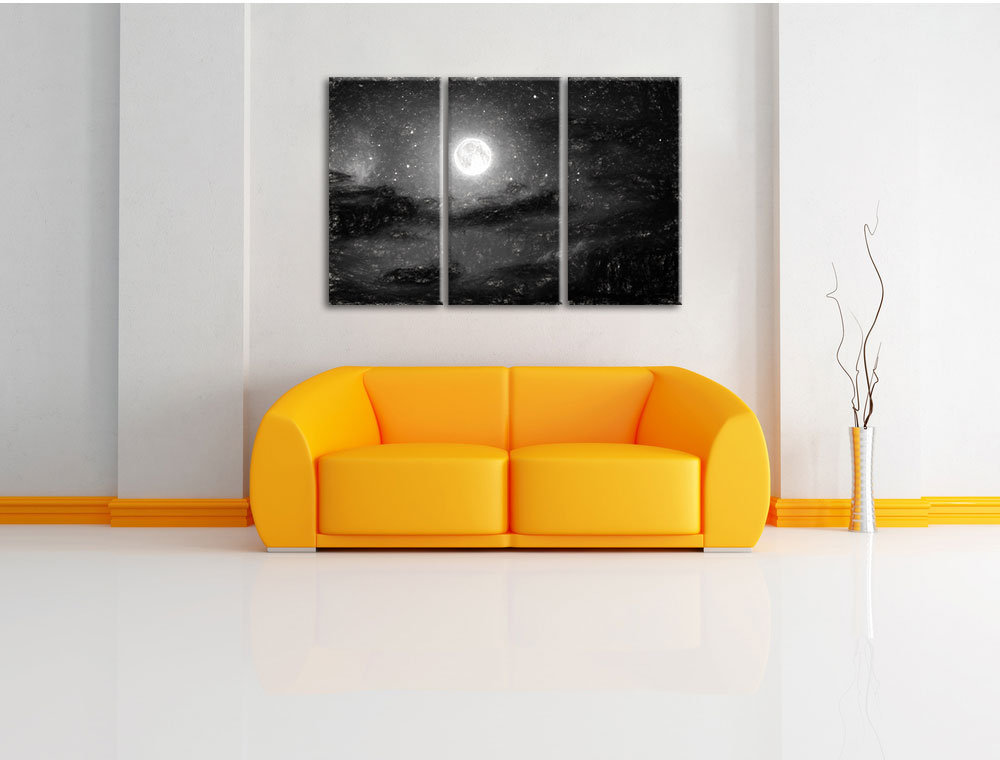 3-tlg. Leinwandbild-Set „Leuchtender Mond am Nachthimmel“, Kunstdruck