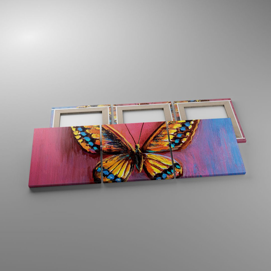 3-tlg. Leinwandbilder-Set Butterfly Colorful Painted