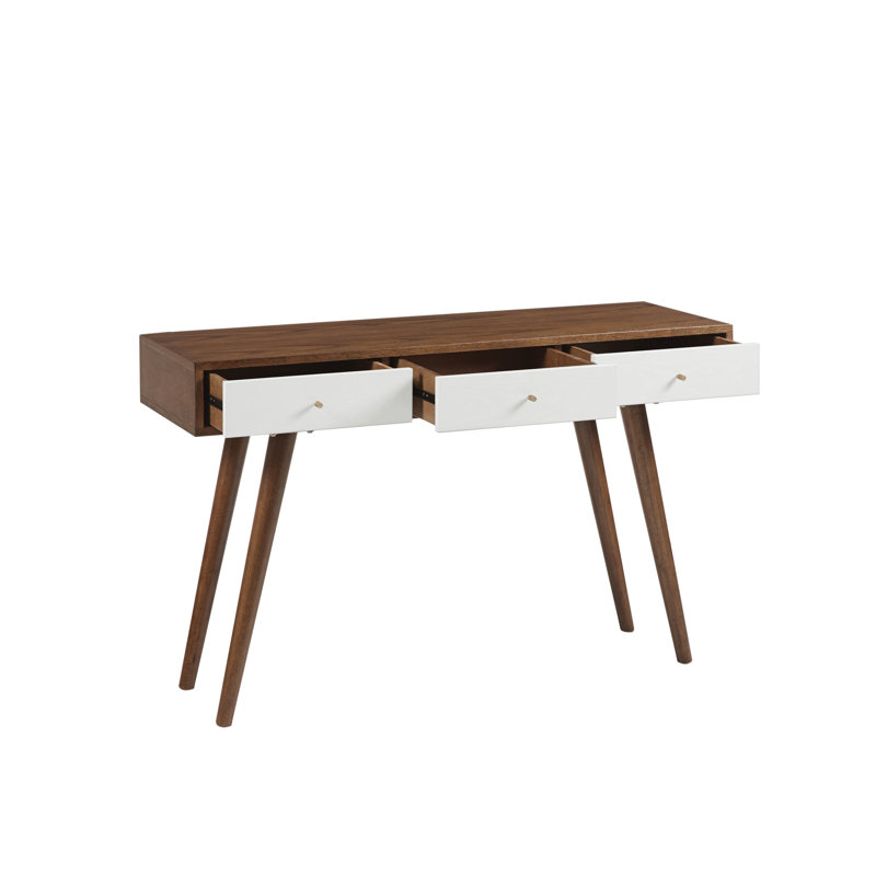 Bureau d'écriture 3 tiroirs Laila, Blanc / pacane