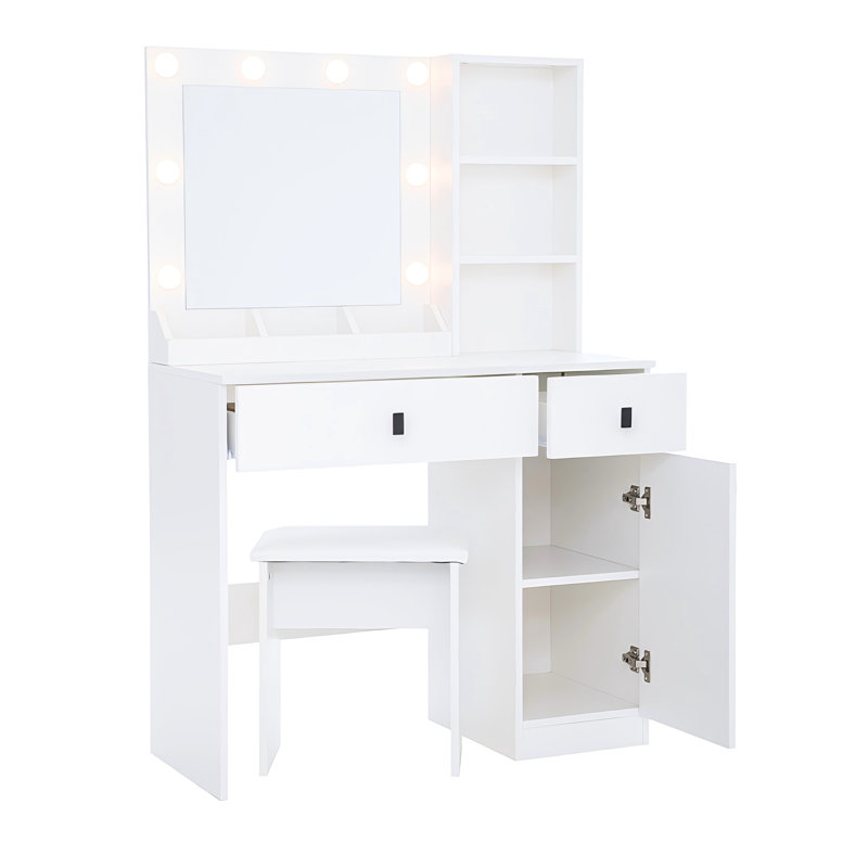 Meuble-lavabo pour chambre à coucher avec lumières et miroir - Blanc