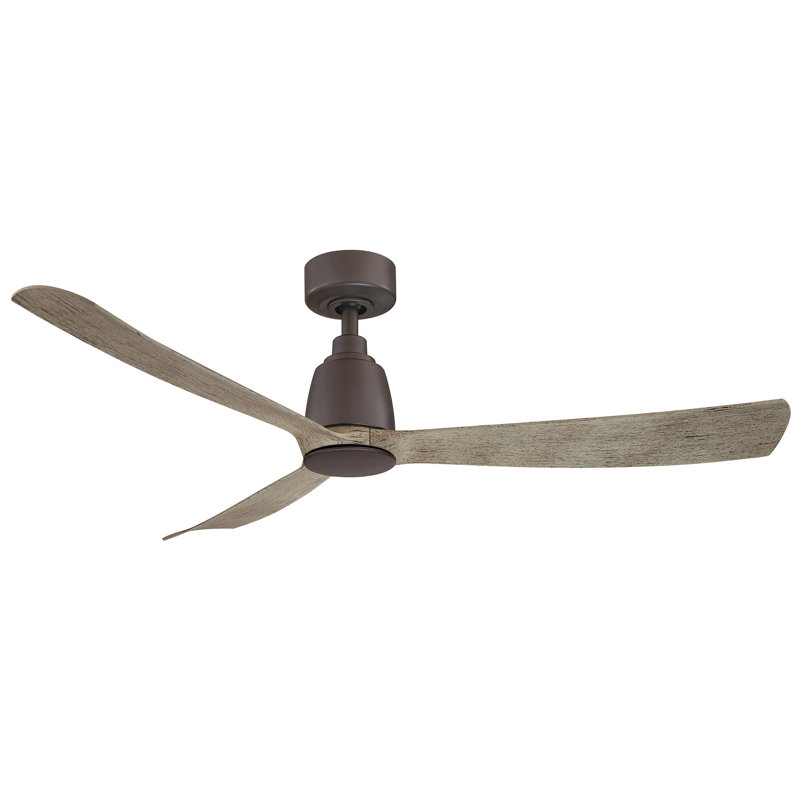 Kute 52 inch Indoor/Outdoor Smart Ceiling Fan with Remote Control - Matte Greige with Weathered Wood blades, Matte Greige