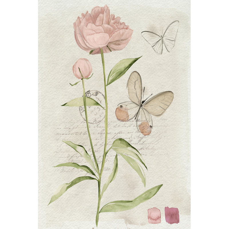 Field Notes Florals II -  Painting, 46 cm H x 30 cm W, Black Floater Framed
